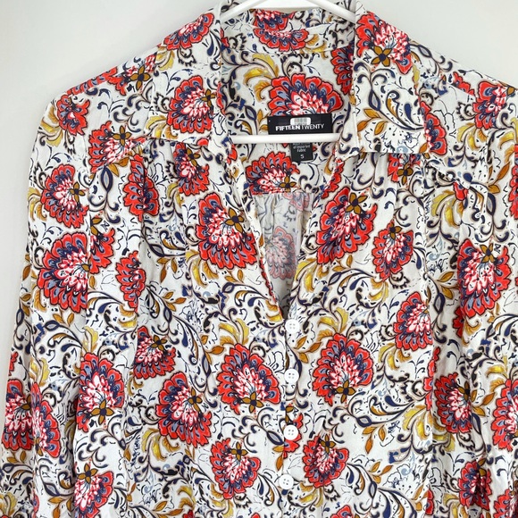 Fifteen Twenty Floral Button Down Blouse Top Women’s S Red Orange Paisley Boho - Picture 7 of 12